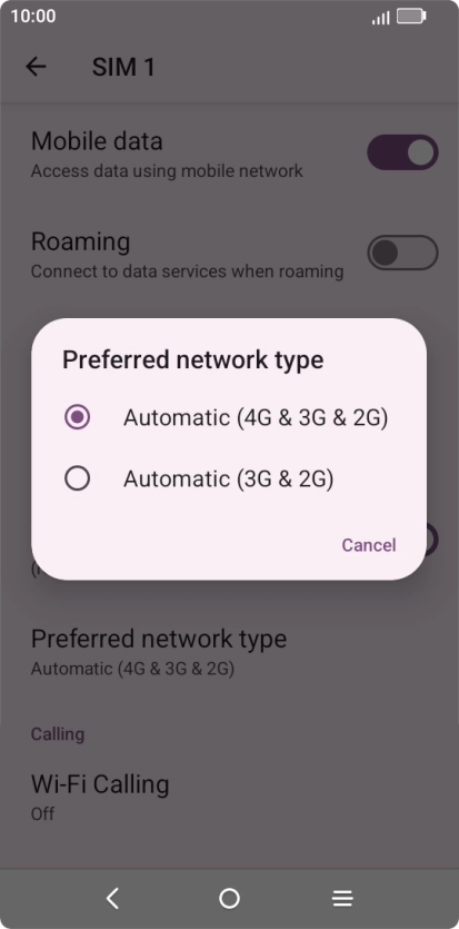 Press the required network mode.
