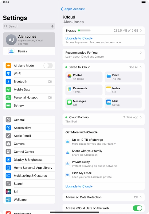 Press iCloud Backup.