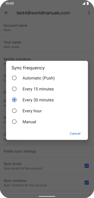 Press the required setting.