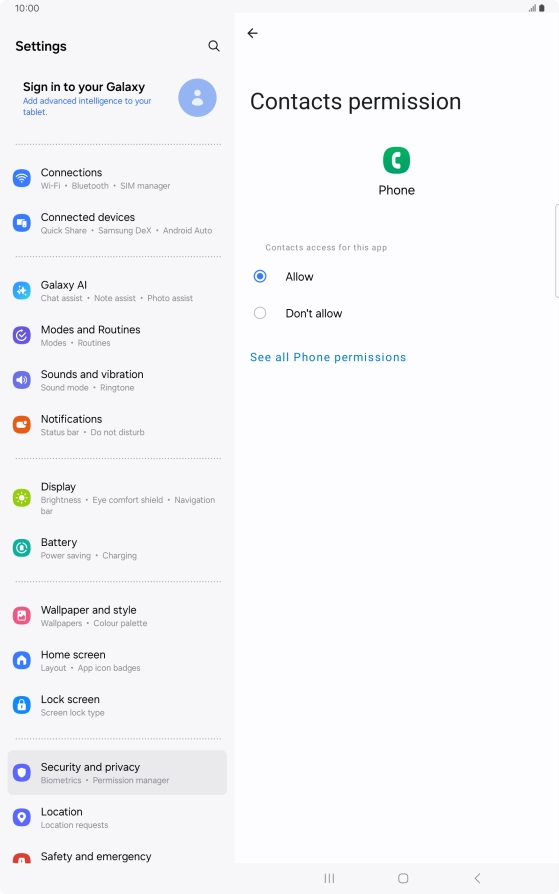 Press the required setting.