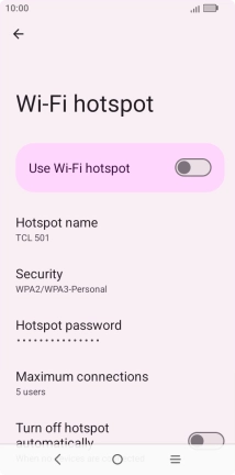 Press Hotspot name and key in the required name for the Wi-Fi hotspot.
