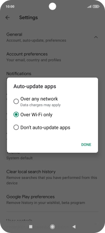 To turn on automatic update of apps using mobile network, press Over any network.