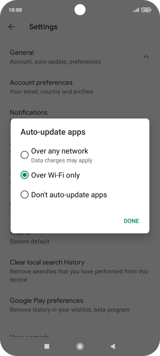 To turn on automatic update of apps using mobile network, press Over any network.