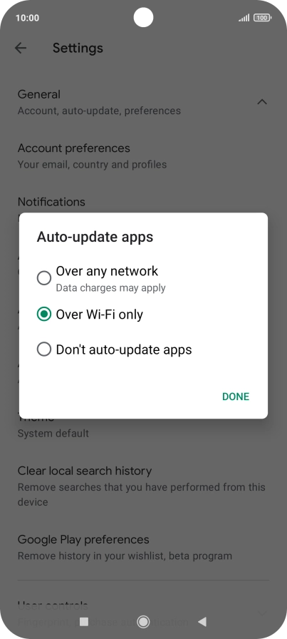 To turn on automatic update of apps using mobile network, press Over any network.