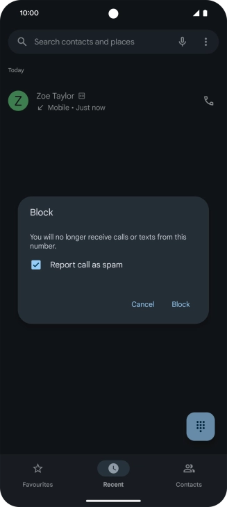 To report the number as spam, press the field next to 