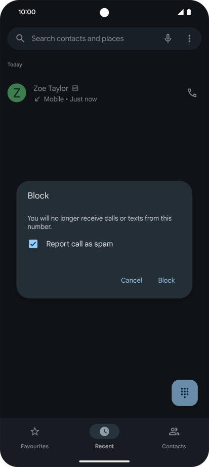 To report the number as spam, press the field next to 