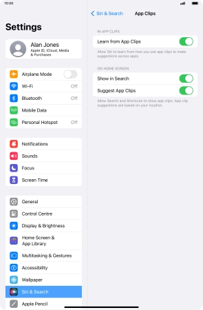 Press the indicators next to the required settings to turn them on or off.