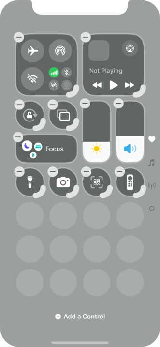 Press Add a Control and follow the instructions on the screen to add the required function to Control Centre.