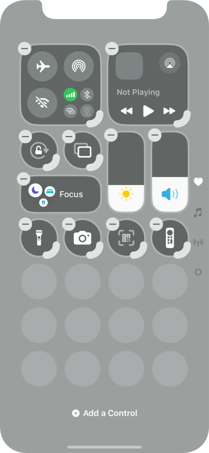 Press Add a Control and follow the instructions on the screen to add the required function to Control Centre.