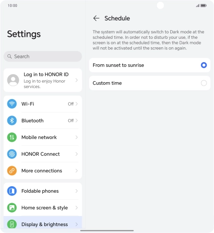 Press the required setting.
