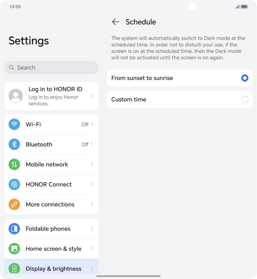Press the required setting.
