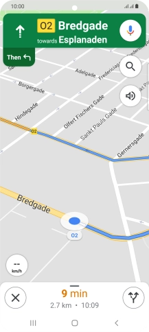 The travel information at the bottom of the screen shows your estimated time of arrival and distance to destination.