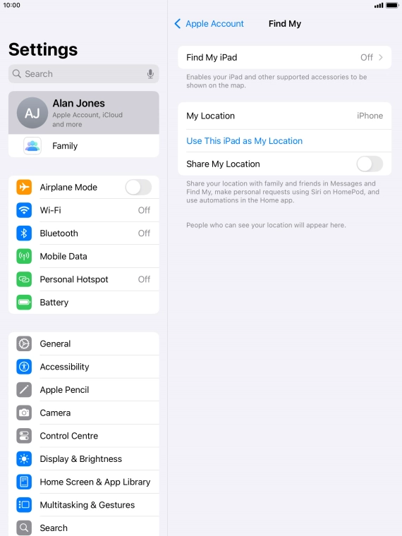 Press Find My iPad.