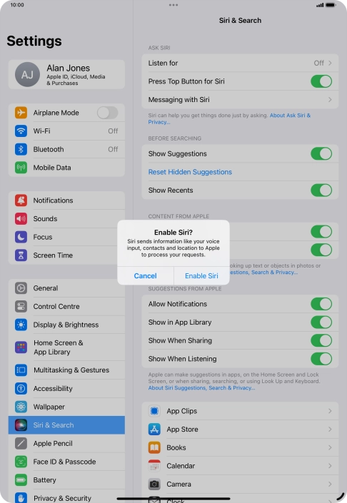 Press Enable Siri.