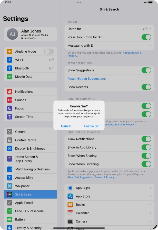Press Enable Siri.