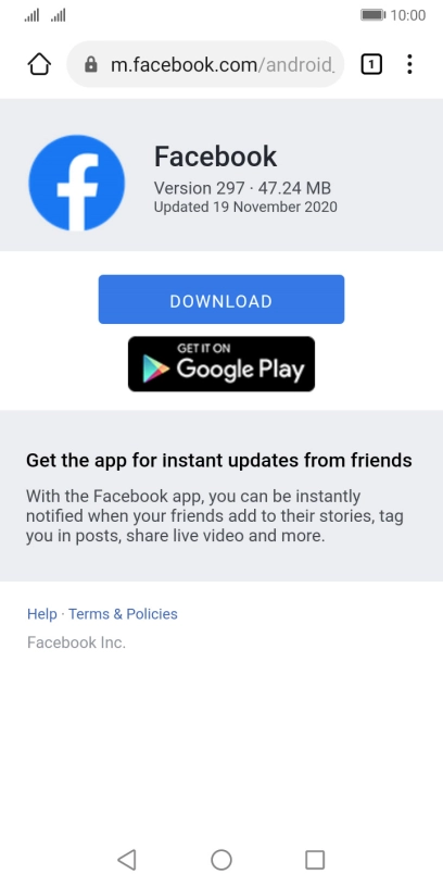 Go to the web page where you can download Facebook and follow the instructions on the screen to install the app.