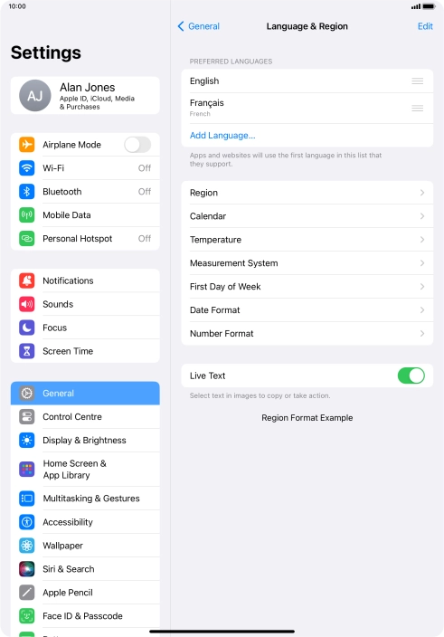 To subsequently select another language as the default language, press the move icon next to the required language and drag it to the top of the list.