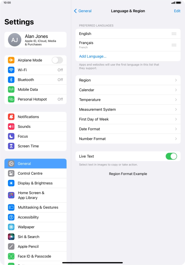 To subsequently select another language as the default language, press the move icon next to the required language and drag it to the top of the list.