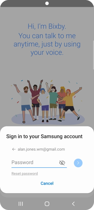 Press Password and key in the password for your Samsung account.