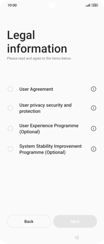 Press the fields next to the required settings to select them.