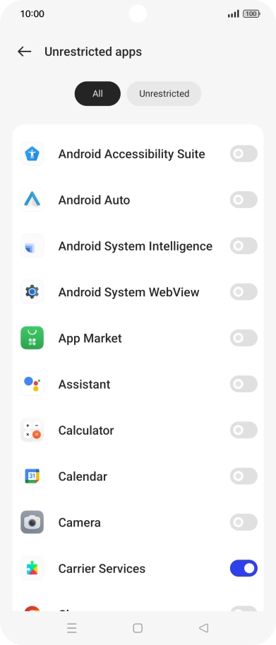 Press the indicators next to the required apps to turn the function on or off.