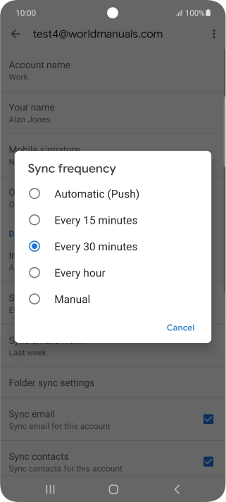 Press the required setting.