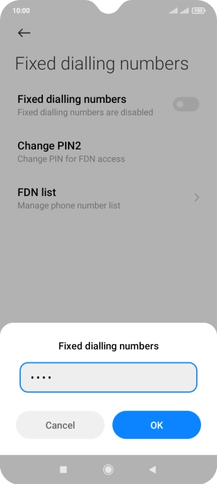 Key in your PIN2 and press OK. The default PIN2 is 1111.