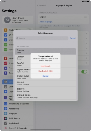 To select the new language as the default tablet language, press Use ‹language›.