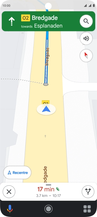 The travel information at the bottom of the screen shows your estimated time of arrival and distance to destination.