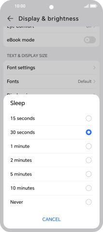 Press the required setting.