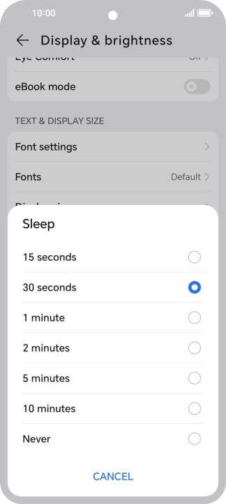 Press the required setting.