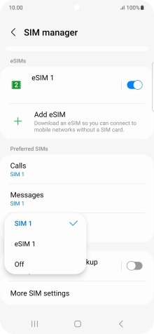 Press the required setting.