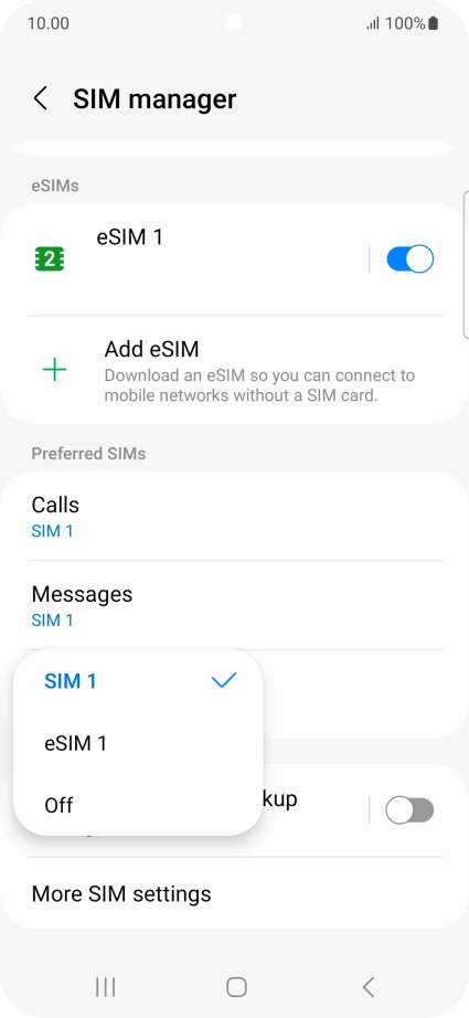 Press the required setting.
