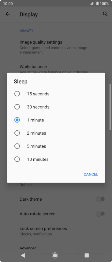 Press the required setting.