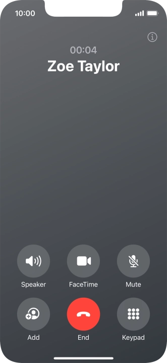 Press the end call icon to end the call and return to the home screen.