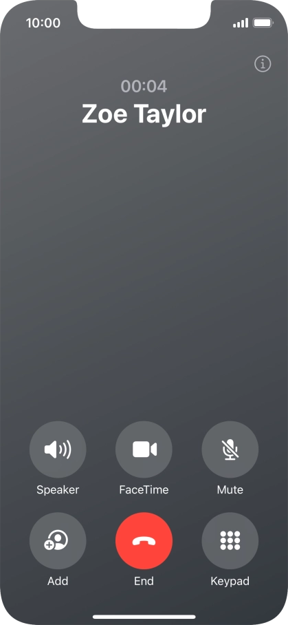 Press the end call icon to end the call and return to the home screen.