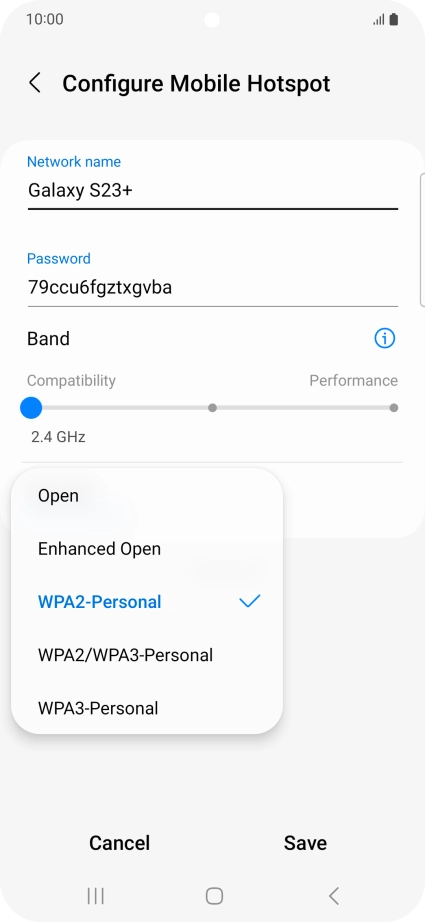 Press WPA3-Personal to password protect your Wi-Fi hotspot.