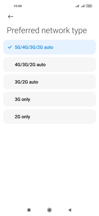Press the required network mode.