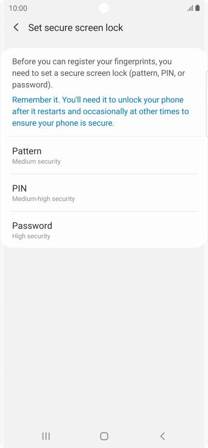 Press the required phone lock code and follow the instructions on the screen to create an additional phone lock code.
