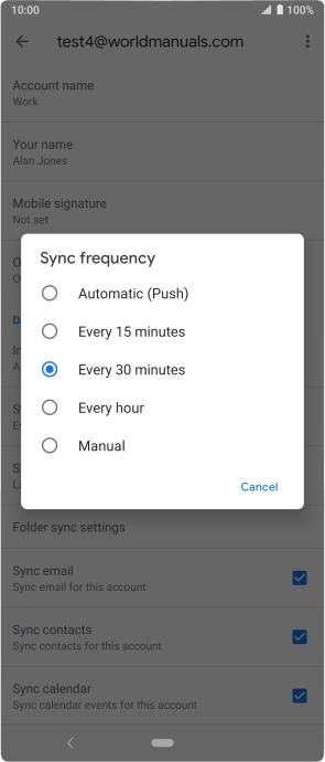 Press the required setting.