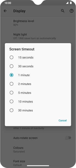Press the required setting.