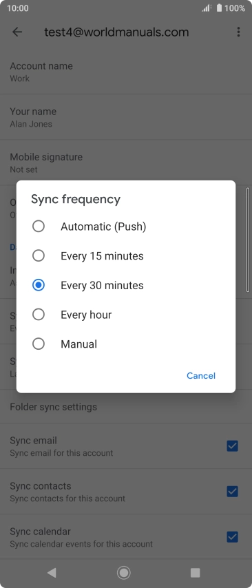 Press the required setting.