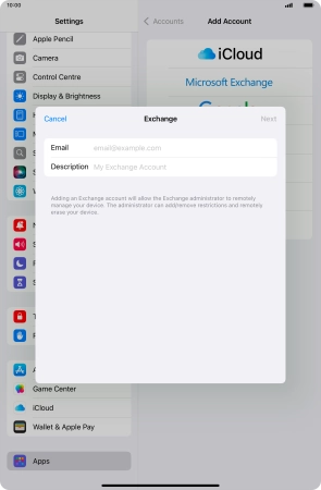 Press Email and key in your email address.