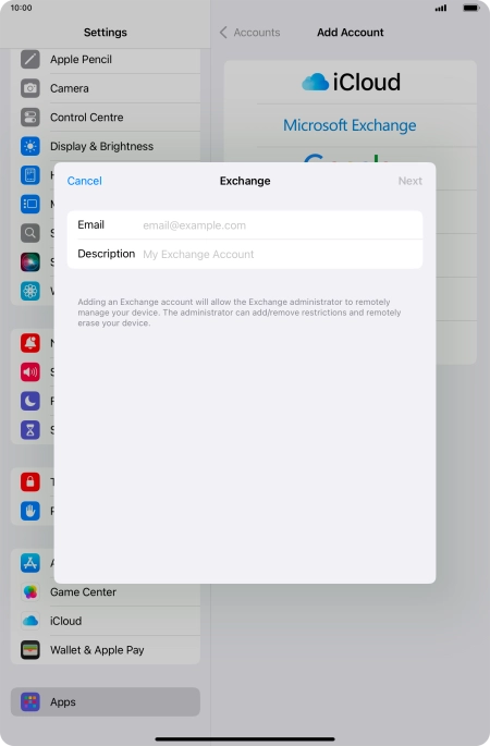 Press Email and key in your email address.