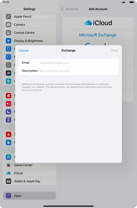 Press Email and key in your email address.