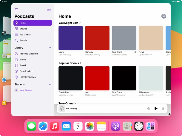 Press the required application in Dock and drag it to the required location on the screen.
