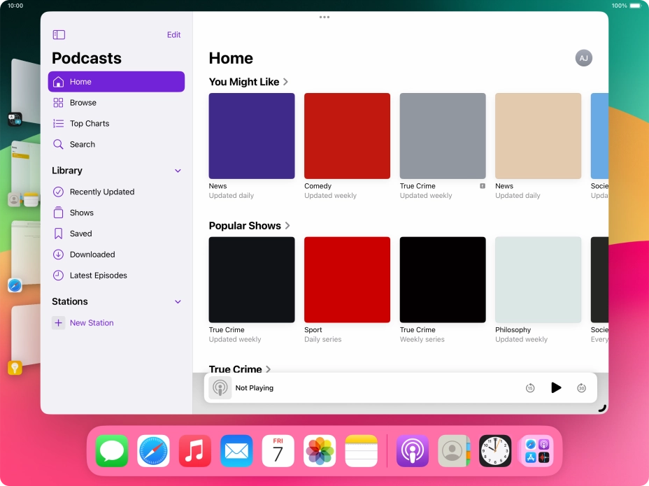Press the required application in Dock and drag it to the required location on the screen.