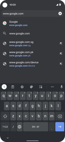 Key in the address of the required web page and press arrow right.
