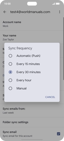 Press the required setting.
