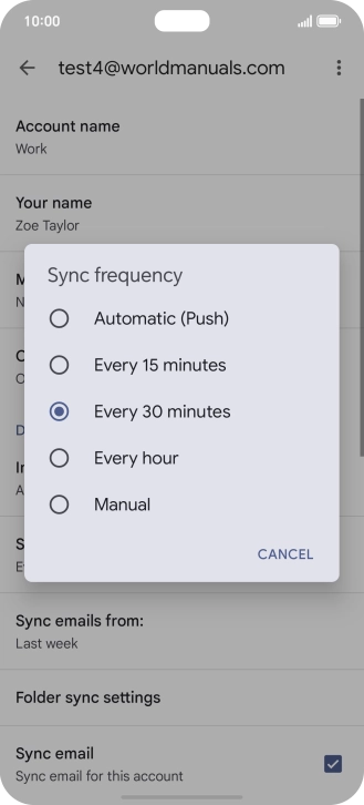 Press the required setting.